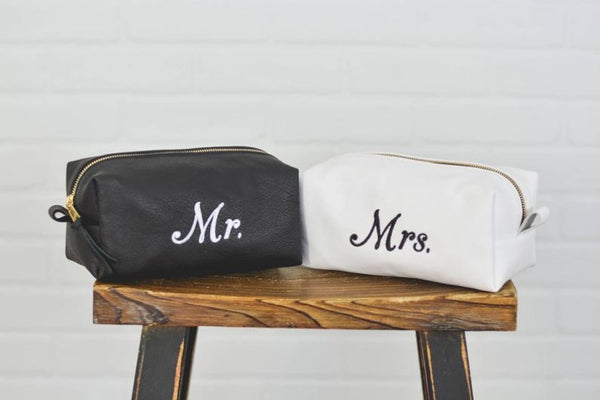 NOORA Personalized Leather Toiletry Bag Set | Mr. and Mrs. Leather Dopp Kit | Travel Case | Wedding Gift Set | ST0162