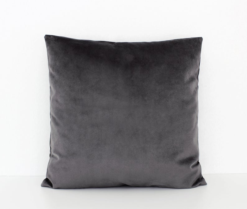 NOORA Lamabkin Leather Velvet Charcoal Pillow | Grey Velvet Cushion Cover | Square Velvet Cushion Cover | Pillow Case Cover | ST0141