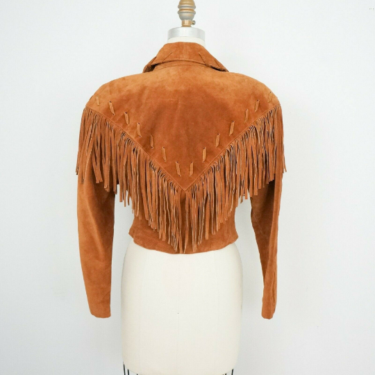 Cropped Fringe Jacket | Tan Fringe Jacket | Noora International