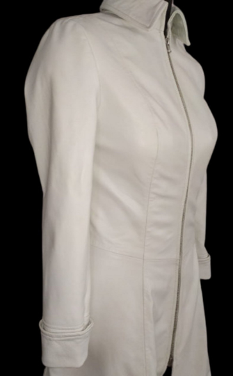 NOORA Womens Real Lambskin White Leather Long Trench Coat With Zipper | Trench Coat With  Back Side Drawstring | ST096