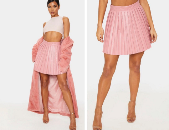 NOORA Handmade Real Lambskin Baby Pink Leather Pleated Skirt , Above Knee Skirt |  Mini Skirt | ST0116