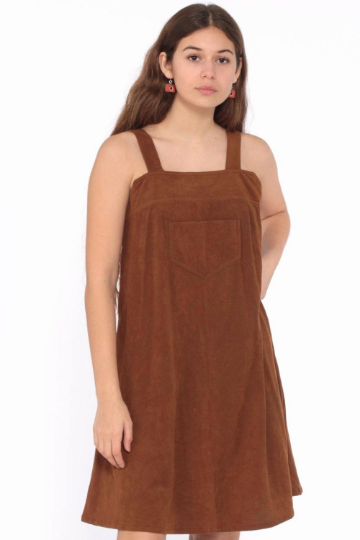 NOORA Womens Lambskin Brown Suede Jumper Style Mini Dress | Sleeveless Dress | Party wear Dress | ST089