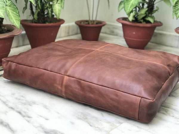 NOORA Customized Real Leather Seat Cushion Cover| Dining Cushion | Rectangular Floor Cushion Cover | ST0136