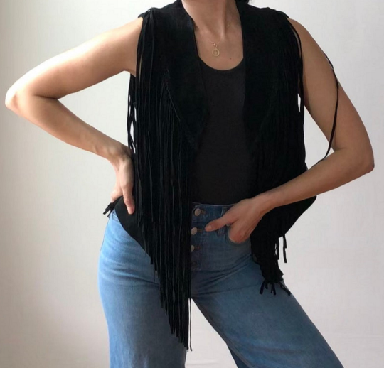 Women's Black Fringe Vest | Black Fringe Vest | Noora International