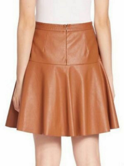 NOORA Womens Real Lambskin Tan Leather Mini Skirt WIth Zipper , High Waist Skirt | Short Circle Skirt | ST0114