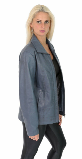 NOORA Womens Lambskin Nicole Blue Leather Biker Jacket With Zipper & Pocket | Gift For Her | ST064