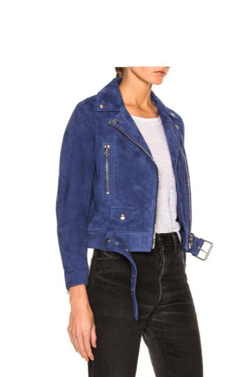 NOORA Womens Lambskin Blue Suede Biker jacket  With Zipper & Pocket | Belted Jacket | Snap On Collar | ST050