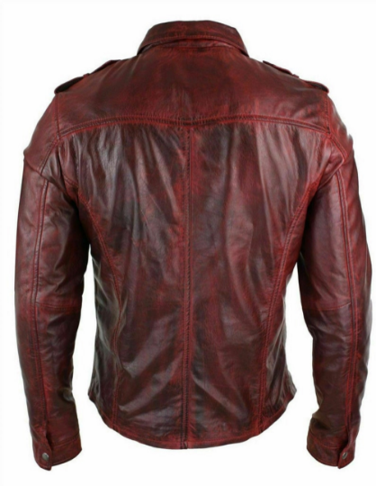 NOORA Mens Lambskin Brown Leather Motorcycle Shirt Jacket With Pocket | Shoulder Strap | ST021