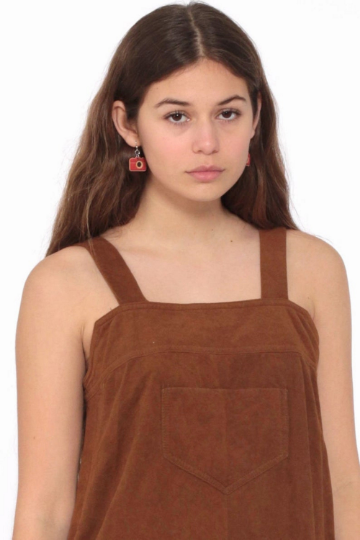 NOORA Womens Lambskin Brown Suede Jumper Style Mini Dress | Sleeveless Dress | Party wear Dress | ST089