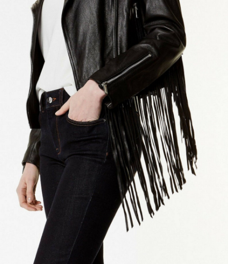 Black Leather Fringe Jacket | Noora International
