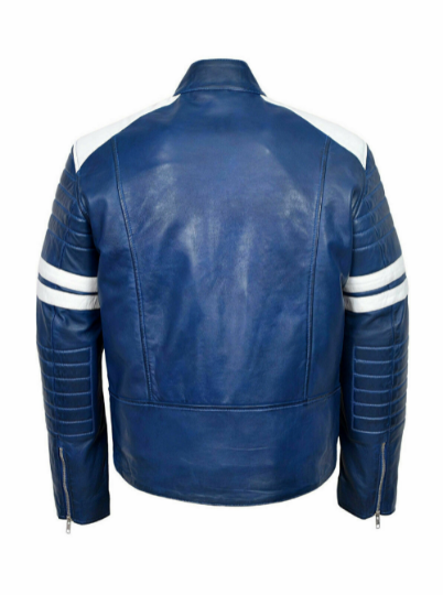 Noora Mens Lambskin Colour Block Quilted Leather Jacket | Jacket with White Strips |  ST063