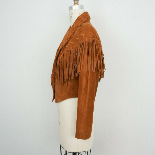 Cropped Fringe Jacket | Tan Fringe Jacket | Noora International