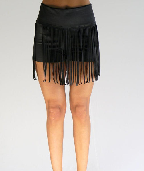 NOORA Womens Lambskin Black Leather Fringe Style Shorts | Mini Shorts | Biker Shorts | Slim Fit Shorts |  ST0353