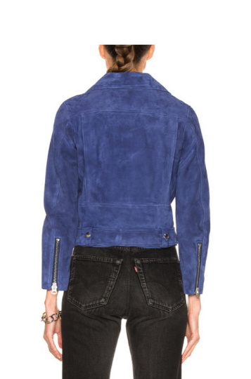 NOORA Womens Lambskin Blue Suede Biker jacket  With Zipper & Pocket | Belted Jacket | Snap On Collar | ST050