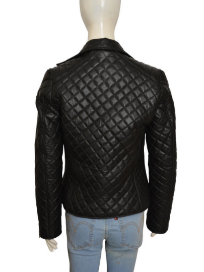NOORA Womens  Lambskin Black Leather Quilted Jacket  With Zipper | Zipped Pocket | Slim Fit  jacket |  ST026