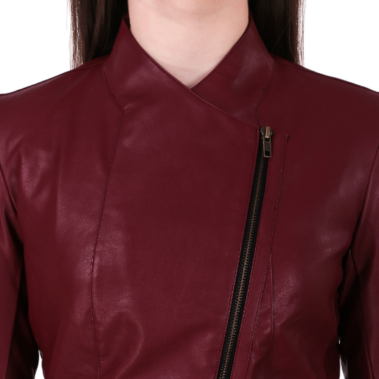 NOORA Womens Lambskin Maroon Leather Jacket With Zipper & Pocket | Slim Fit Jacket | ST072