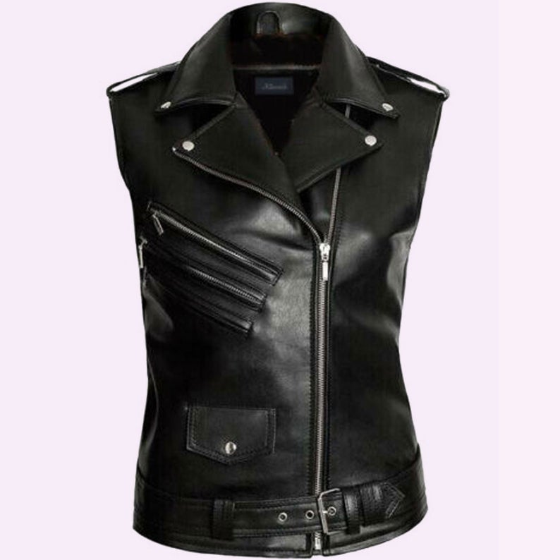 NOORA Gothic Unisex Steampunk Biker Style real Leather Vest Coat With Zipper & Pocket | Belted | Shoulder Strap | Snap On Collar | ST0168