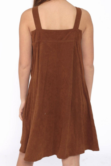 NOORA Womens Lambskin Brown Suede Jumper Style Mini Dress | Sleeveless Dress | Party wear Dress | ST089