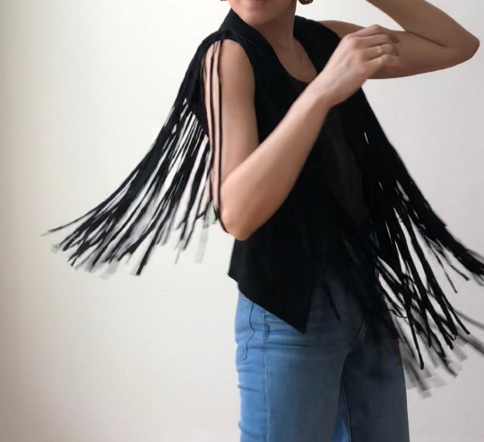 Women's Black Fringe Vest | Black Fringe Vest | Noora International