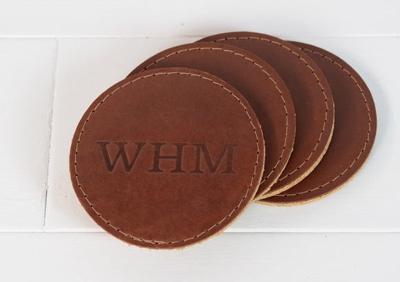 NOORA Personalized Leather & Cork Coaster set| Custom Corporate Gifts | Housewarming Leather Gift for Wedding, Anniversary,Home | Groomsmen Gift | ST0159