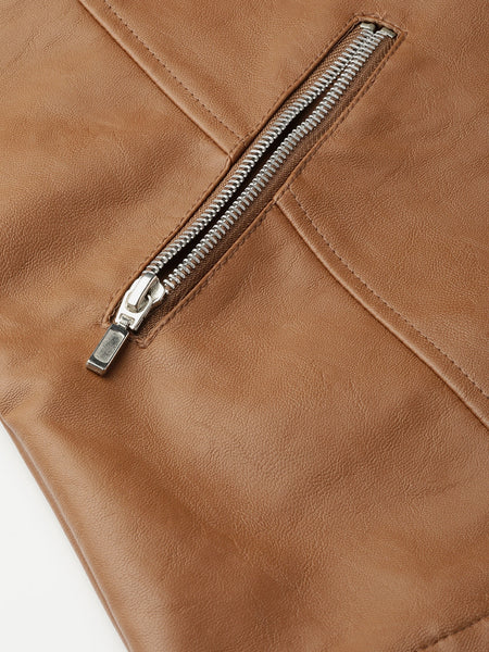 NOORA Womens Lambskin Tan Leather Biker Jacket With Zipper & Pocket | Plus Size Jacket | Shoulder Strap & Snap | ST0155