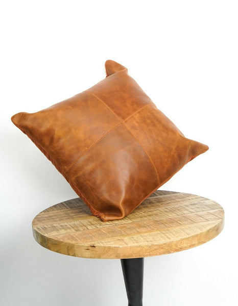 Noora Lambskin Leather Throw Case Cover | Square Shape Cover |  Decorative Accent Leather Cushion Cover | Modern Pillow Case | ST0145