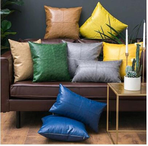 NOORA Real Leather Cushion Cover | Blue Leather Pillow Case | Rectangular Shape Cover | Home Decor | Modern Pillow Cover | ST0150