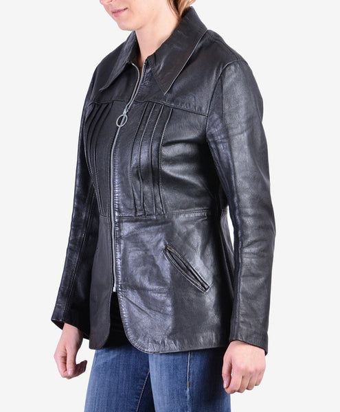 Noora New Ladies & Girls Lambskin Black Leather Jacket For Vintage Black Biker Jacket YK0240