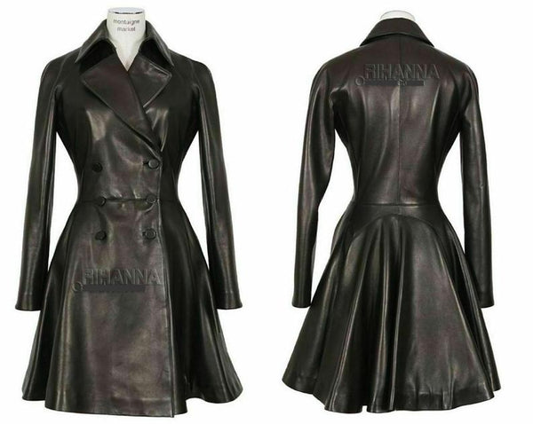 NOORA New Real Lambskin Leather Trench Coat For Women's Double Breasted Coat  BS- 0548