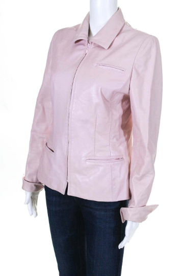 Noora Women's Vintage BABY Pink Casual Shirt Leather jacket With Multi Zips And Pockets  UN015