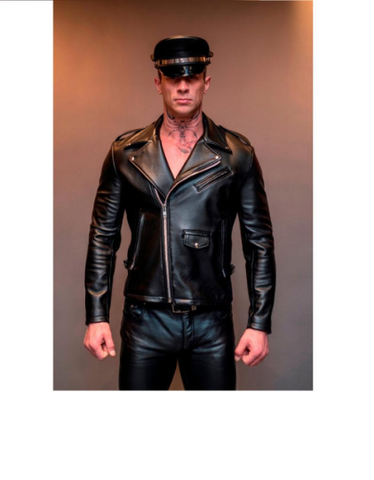 NOORA Mens  Lambskin Leather Black Motorcycle Style Jacket With Zipper & Pocket |  Shoulder Strap | ST02