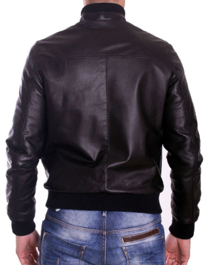 NOORA Men's  Lambskin Leather Black Bomber Jacket With Zipper,Cafe Racer Riding ,Slim Fit | Stand Up Collar | rt125