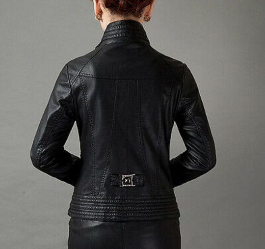 Noora Women's Lambskin Leather CROPPED Moto Biker Jacket Slim-fit, Long Sleeves, Beautiful LOOK Jacket  With Zip & ButtonsUN06