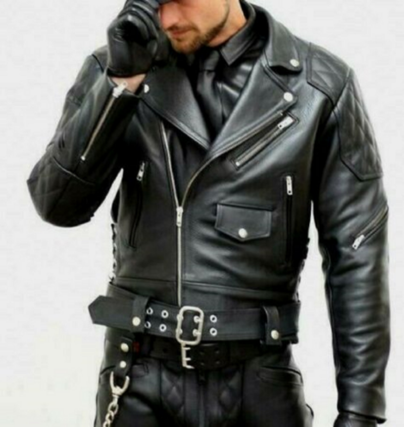 NOORA New Genuine Lambskin Leather Designer  Black Men's Motor Bike Jacket With Quilted Panel , Zipped Pocket Jacket , Black Quilted  Leather Jacket ,  Zipper Jacket , Zip On Sleeves Jacket | Snap On Collar | Black Colour Jacket | Belted Jacket |  ST10