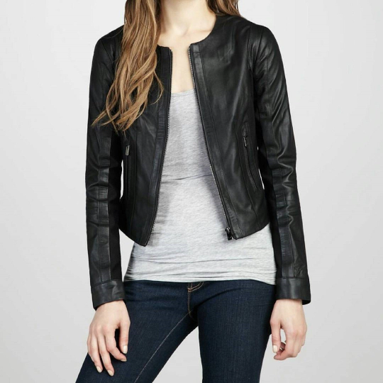 Noora Women's Winter Casual Wear, Biker, Slim fit Black Colour Zipper Jacket UN14