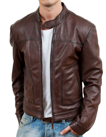 NOORA Mens Handmade Lambskin Choclate Brown Leather Jacket | Casual Wear Jacket | ST012