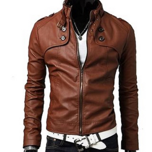 NOORA Mens Lambskin Leather Brown Color Motorcycle Jacket With Zipper | Belted Jacket ST014