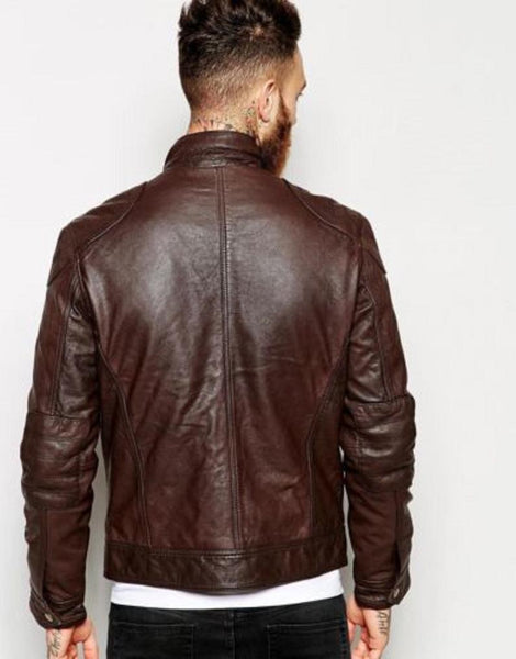 NOORA New Lambskin Mens Antique Brown Leather Jacket, Cowboy Shiny Jacket, Motorcycle American Style Jacket YK096