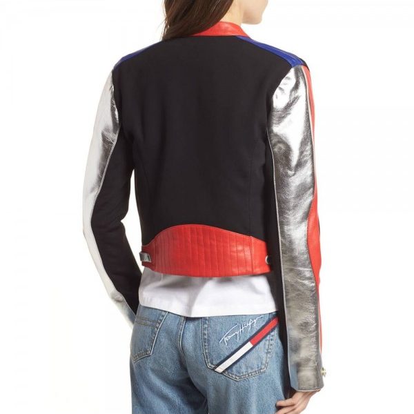Noora Womens Color Block Leather Jacket  | Multi Color Biker Style Fashion Leather Jacket | American Leather Jacket SU0180