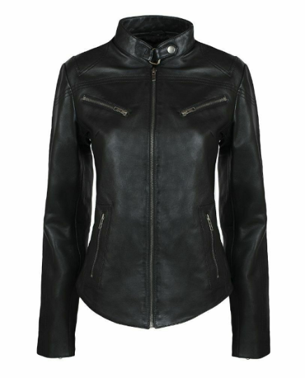 Noora Women's & Girls Leather jacket, Black Leather Biker Jacket Women , Casual Slim Fit Jacket , Party Jacket With zip & Button UN10