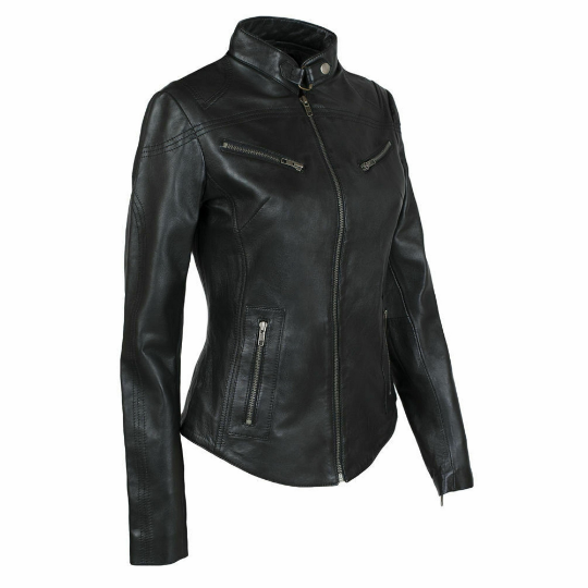 Noora Women's & Girls Leather jacket, Black Leather Biker Jacket Women , Casual Slim Fit Jacket , Party Jacket With zip & Button UN10