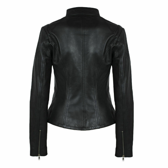 Noora Women's & Girls Leather jacket, Black Leather Biker Jacket Women , Casual Slim Fit Jacket , Party Jacket With zip & Button UN10