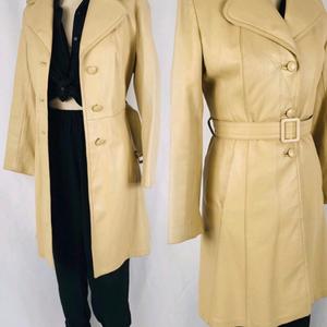 NOORA New 100% Real Lambskin Leather Beige Color Vintage Women's Long Trench Coat NM004