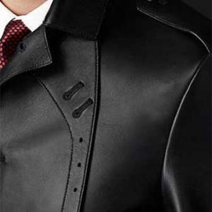NOORA Real Classic Men's Military Officer Uniform Leather Long Trench Coat Black Leather Jacket ,Leather trench coat for Halloween Party RS