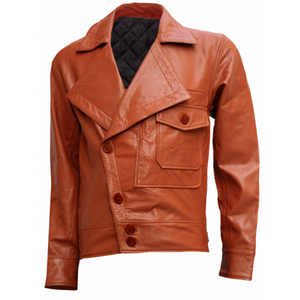 NOORA Mens Lambskin Leather Dark Orange Biker jacket With Button & Pocket | Turn-down Collar | ST027