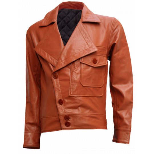 NOORA Mens Lambskin Leather Dark Orange Biker jacket With Button & Pocket | Turn-down Collar | ST027