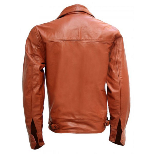 NOORA Mens Lambskin Leather Dark Orange Biker jacket With Button & Pocket | Turn-down Collar | ST027