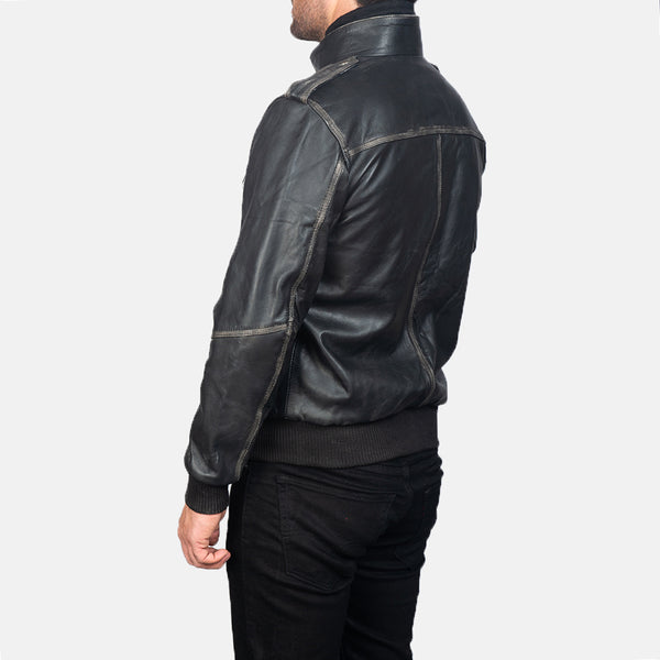 NOORA Authentic Lambskin Men's Black Leather Jacket, Cafe Racer Slim Fit Bomber Jacket YK0256