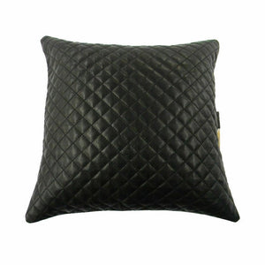 Noora Lambskin Leather Pillow Cover - Sofa Cushion Case - Diamond Quilted Decorative Throw Covers for Living Room & Bedroom - Black SJ55