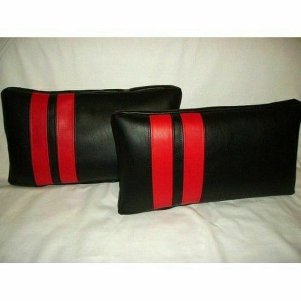 NOORA Decorative Throw Pillow Covers Accent Pillow Couch Sofa Toss Pillow Rectangle Case Black & Red Leather Pillow Cover - SJ348